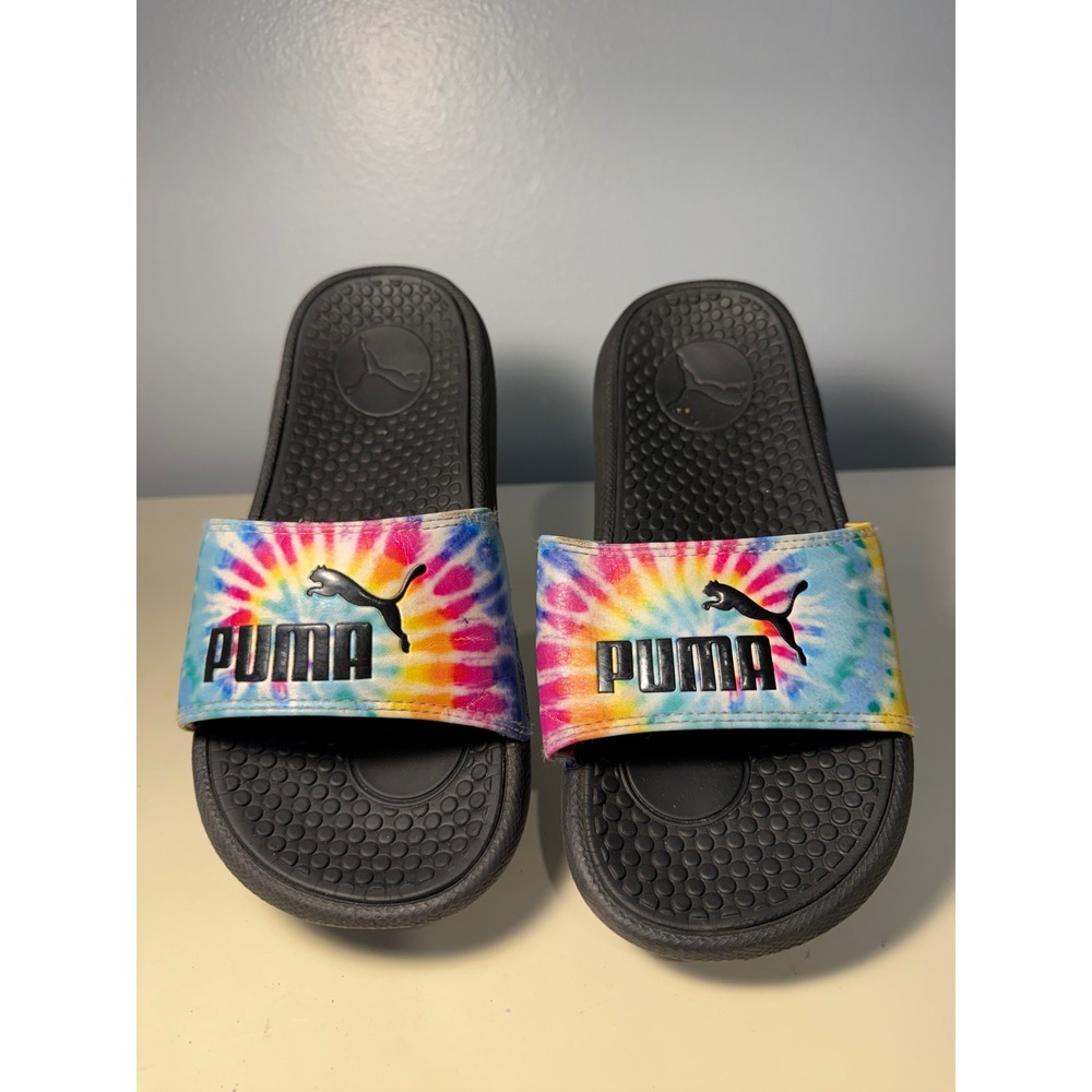 Puma Cool Cat Kids Tie Dye Slide Sandals Multi Color Black Size 4Youth